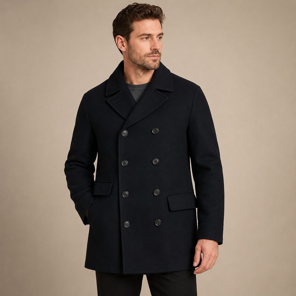 Banana Republic Black Triblend Wool Peacoat Men's Large Urban Capsule Classic